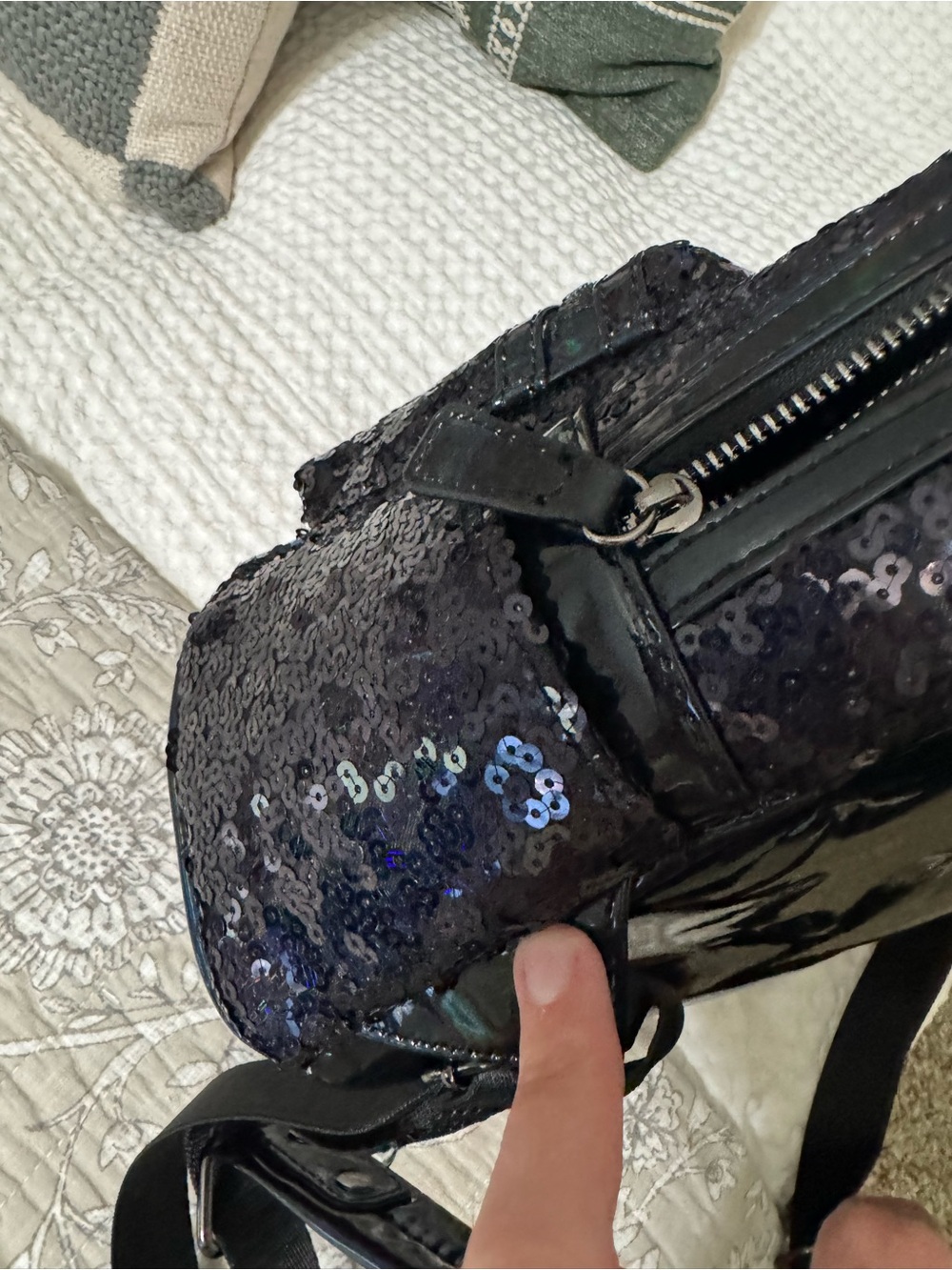 LoungeFly Sequin Minnie Ear Mini Backpack - Black - Picture 6 of 15